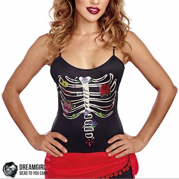 DREAMGIRL DIA DE LOS MUERTOS DEAD TO YOU CAMI GLOW IN THE DARK SKELETON MEDIUM - Picture 1 of 8